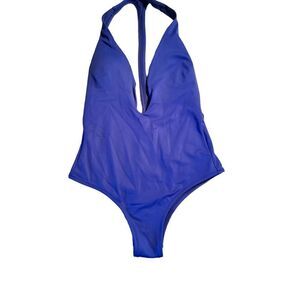 Peixoto Flamingo One Piece blue V neck halter back swimsuit S